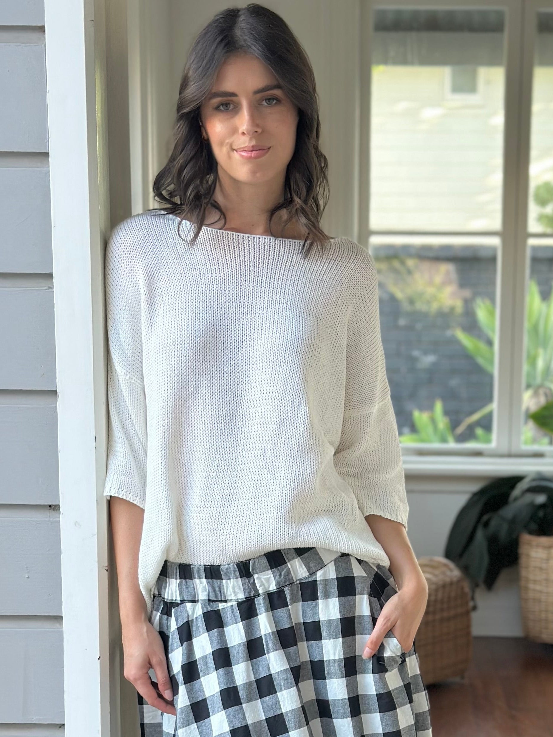 alex top - warm white cotton knit