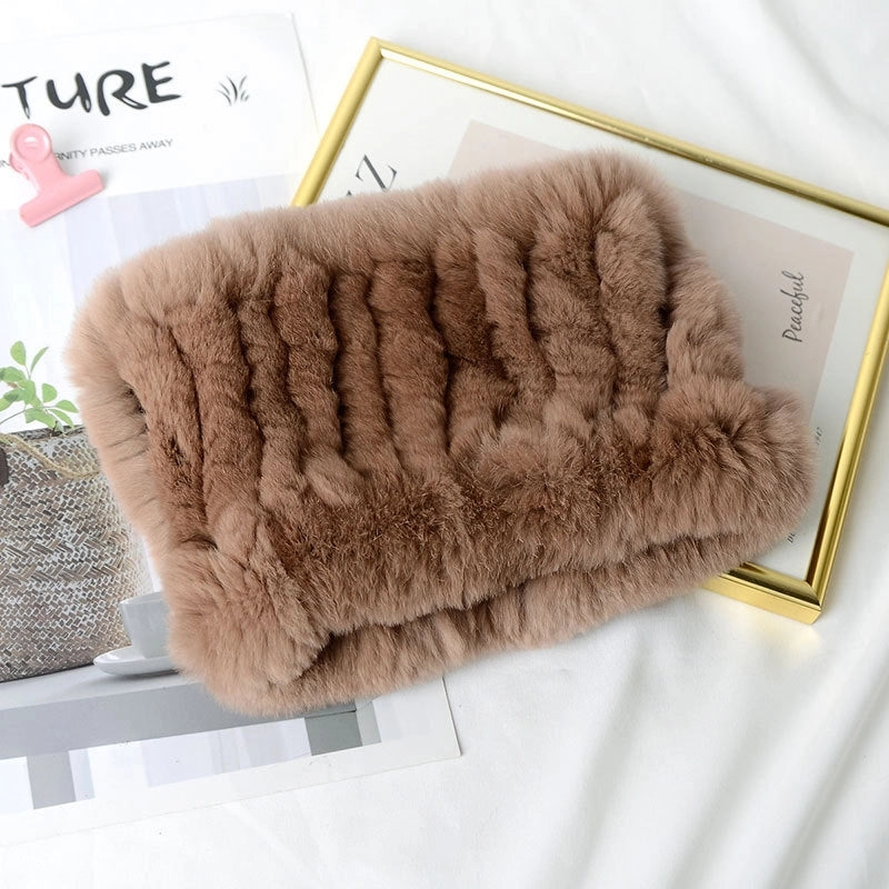 Rex Rabbit Hair Knitted Neck Neck Women's Winter Thickened Encryption Warm Fur Scarf High Elastic Headgear Headband