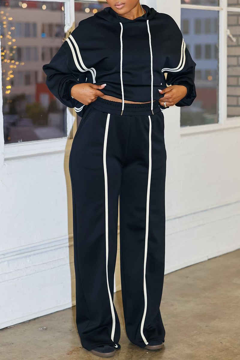 Casual Sportswear Daily Solid Color Draw String Hooded Long Sleeve Two Pieces