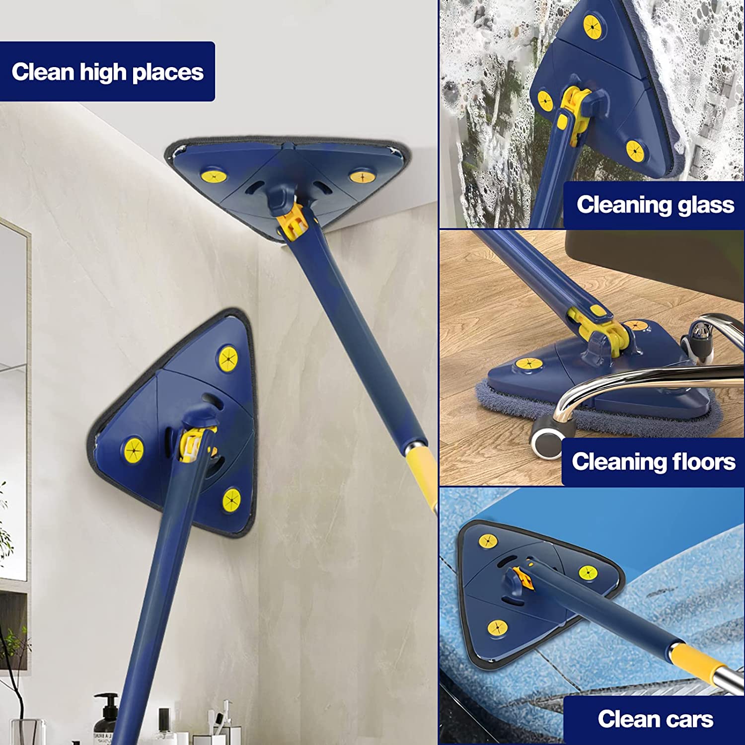 Rotatable Adjustable Cleaning Mop. Stainless Steel Handle Multifunctional Wet And Dry Mop For Floor/Ceiling/Wall