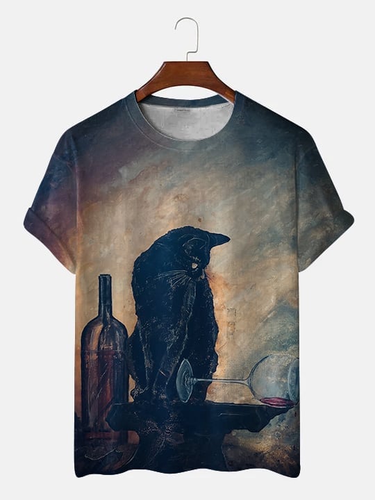 Women's Black Cat Printed T-Shirt