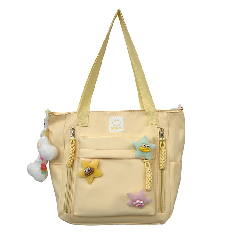 Women's Medium Nylon Cartoon Star Cute Preppy Style Square Zipper Shoulder Bag
