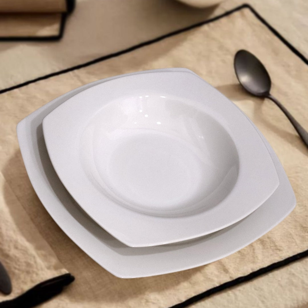 Lightweight Porcelain Square White Plates Set with Box