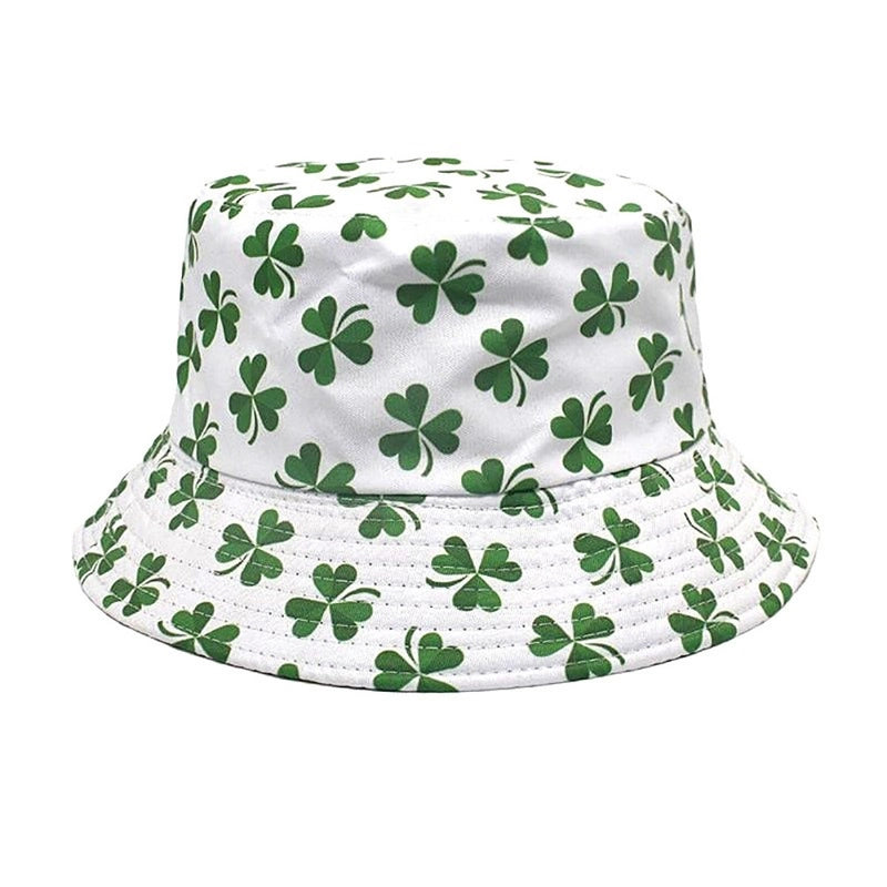 Unisex Retro Four Leaf Clover Printing Wide Eaves Bucket Hat