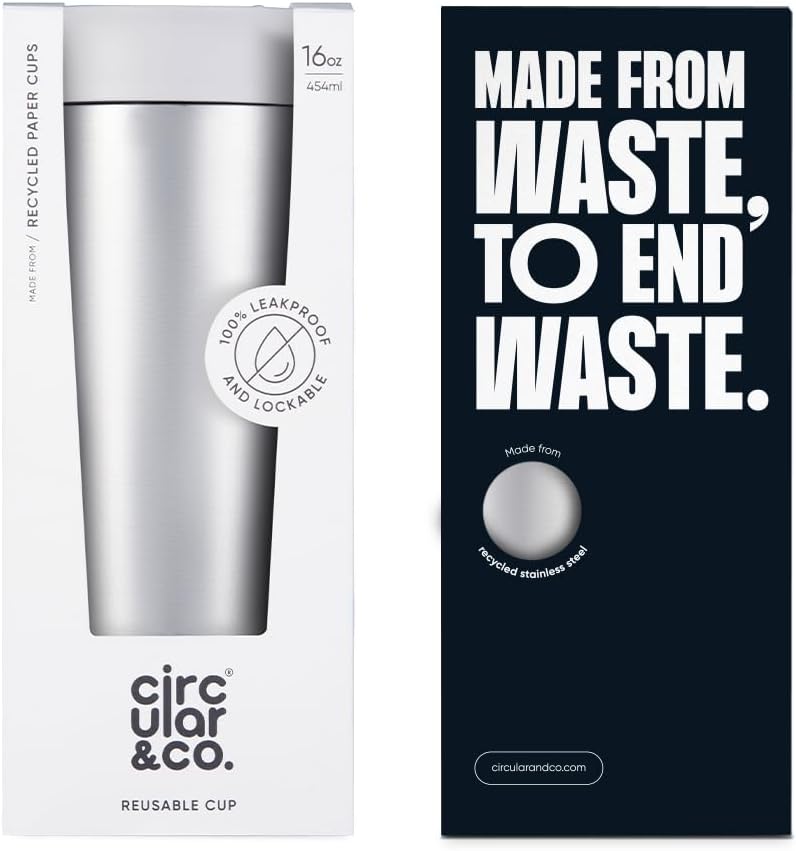 Circular & Co Thermal Stainless Steel Travel Mug - 8oz/227ml - Insulated Reusable Coffee Cup - 100% Leakproof & Lockable - 6 Hours Hot/Cold - Push Top, One Hand Open, 360 Drinking Coffee Tumbler