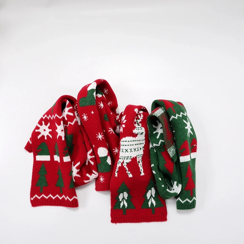 Winter New Wool Children's Christmas Scarf Christmas Fawn Men's And Women's Knitted Scarf Christmas Tree Snowflake Scarf