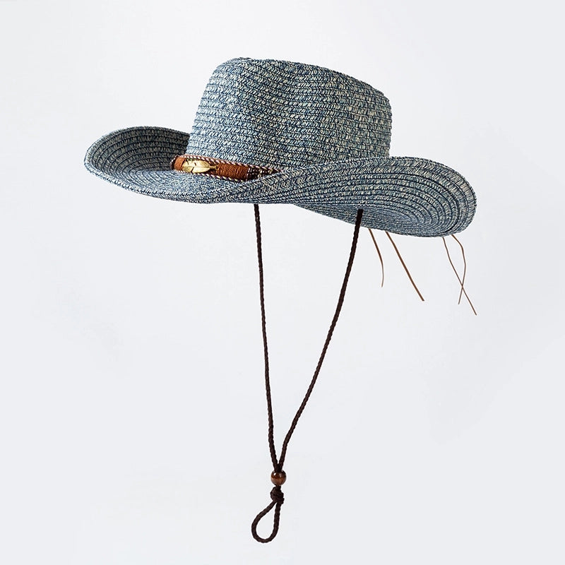 Sun Hat Men's Western Cowboy Straw Hat Outdoor Seaside Beach Hat Sunscreen Sun Hat Women's Big Brim Sun Hat