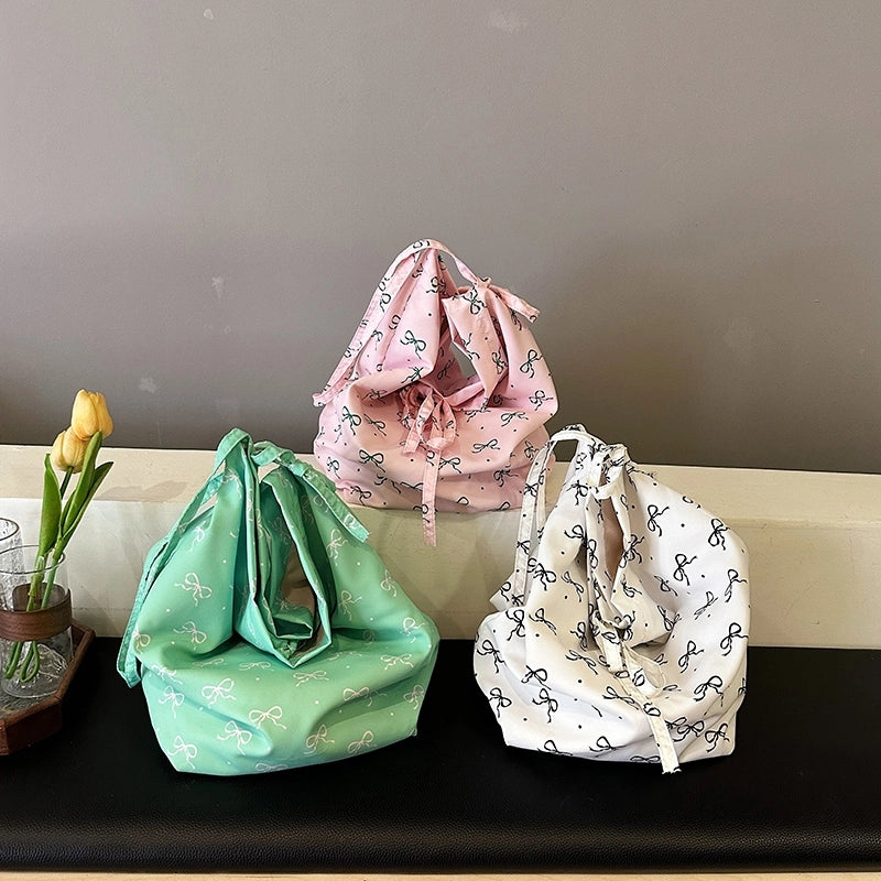 Women's Canvas Bow Knot Cute Bucket Zipper Underarm Bag