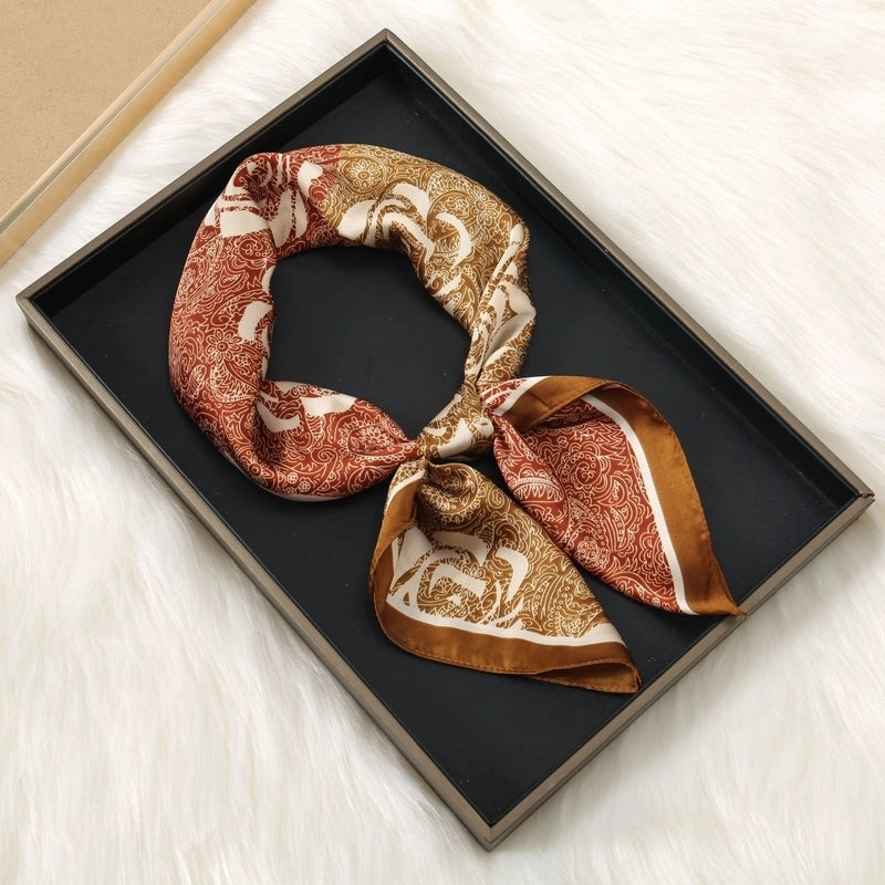 Women's Elegant Color Block Flower Satin Silk Scarf Kerchief