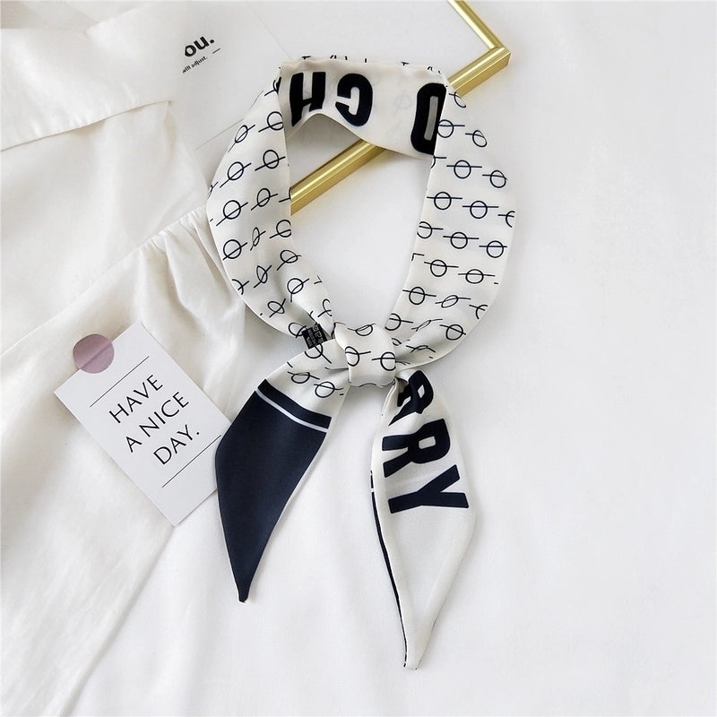 Fashion Streamer Printing Bow Silk Scarf