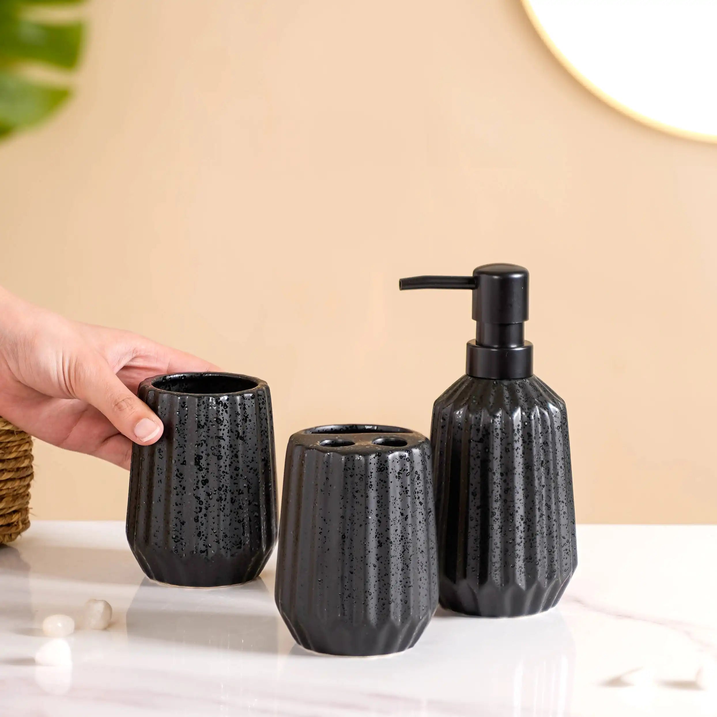 All Black Ceramic Bathroom Set Of 3