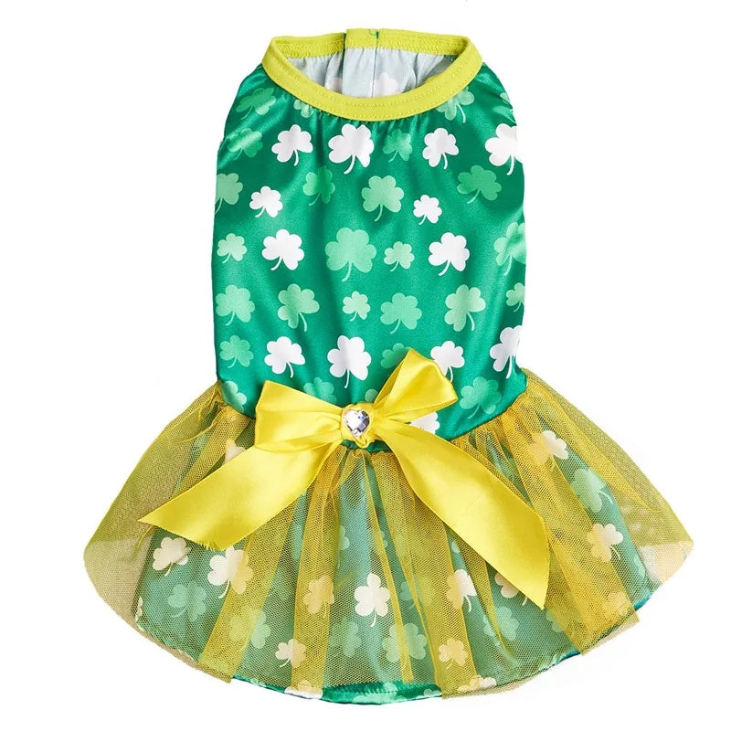 Casual Polyester St. Patrick Letter Stripe Bowknot Pet Clothing