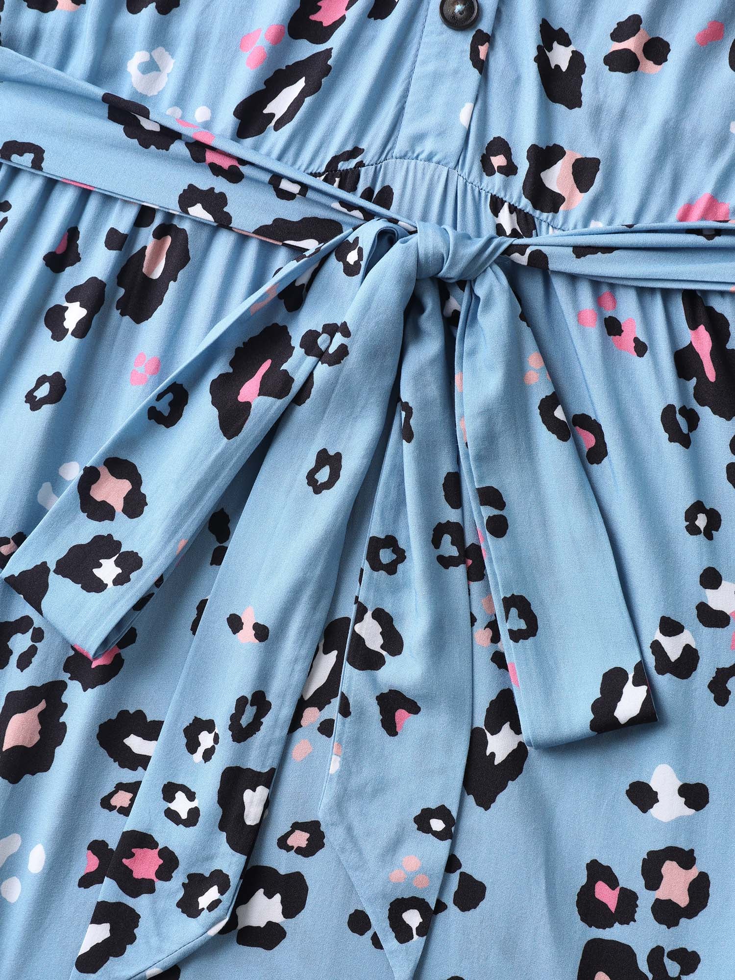 Floral Print Collar Belted Midi Dress
