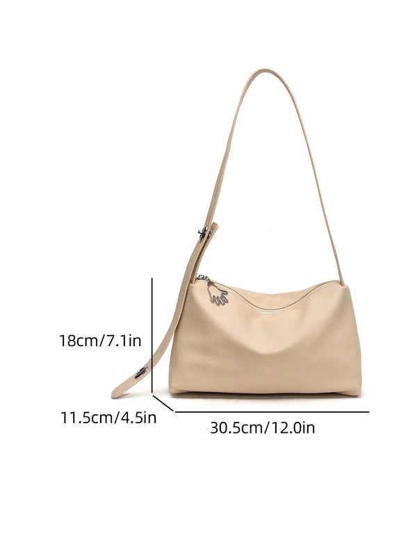 Women's Pu Leather Solid Color Basic Classic Style Sewing Thread Pillow Shape Zipper Shoulder Bag