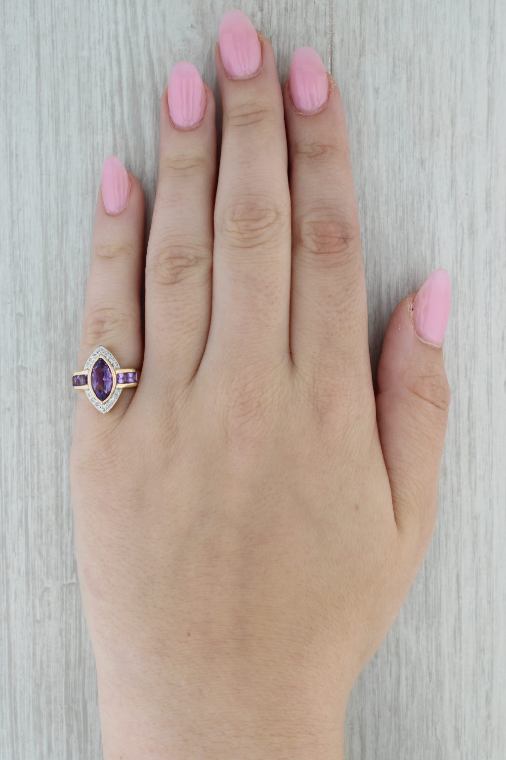 2.62ctw Marquise Amethyst Diamond Ring 10k Yellow Gold Size 6
