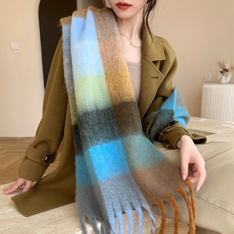 Popular Spring And Winter AC Scarf Warm Thickened Color Plaid Scarf Scarf Shawl Fashionable Western Style Outer Wear