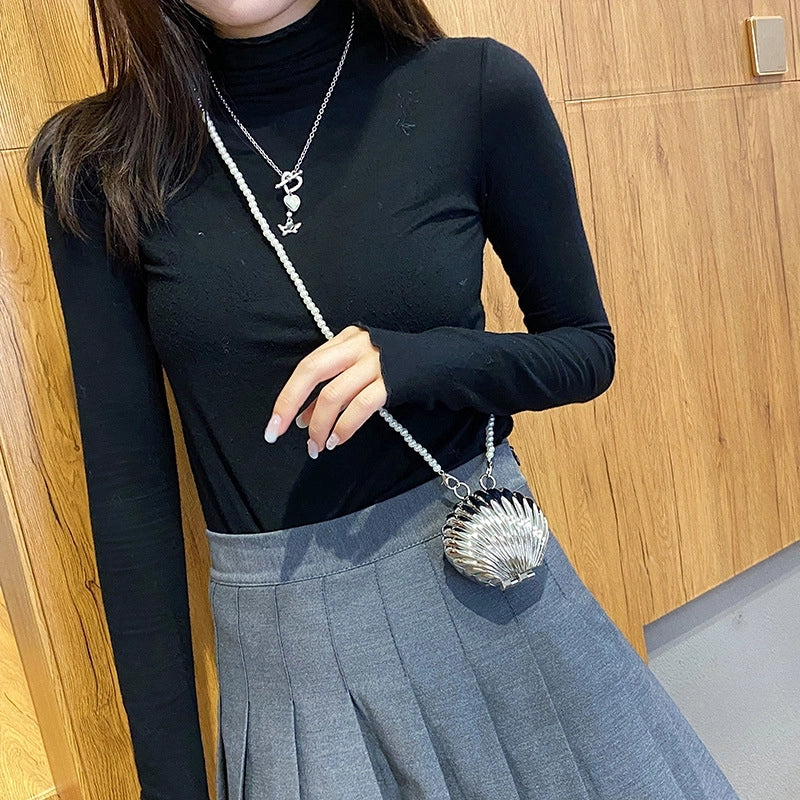 Mini Red Bag Women's Trendy Niche Design Shell Bag Popular Pearl Chain Shoulder Crossbody Bag