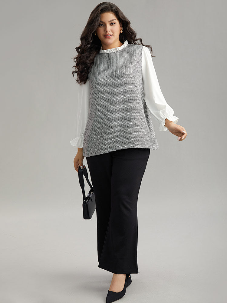 Gingham Ruffles Patchwork Frill Trim Blouse
