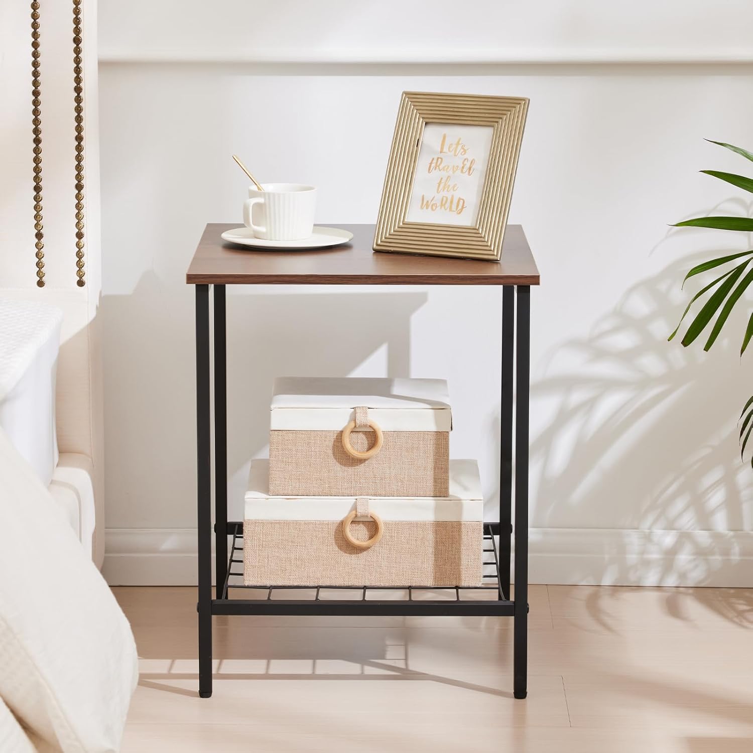 Coffee Tea Wooden Beside Nightstand for Sofa Couch Bed