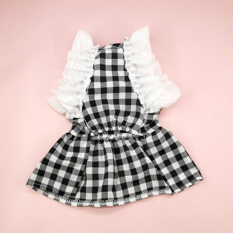 Plaid Lace Bow Dog Cat Dress