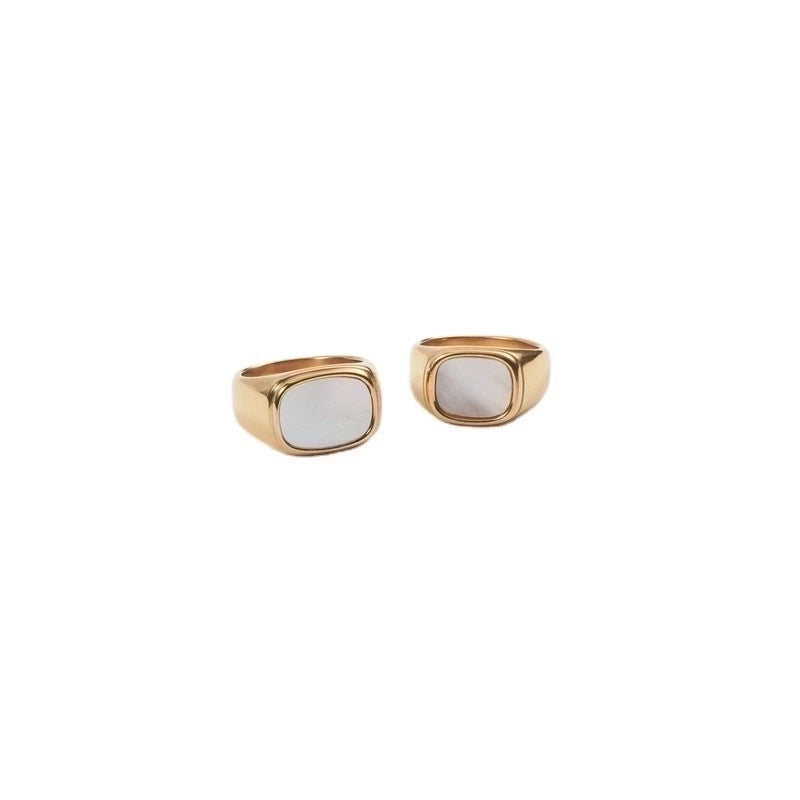 Fashion Geometric 304 Stainless Steel Shell Metal Inlaid Shell Rings
