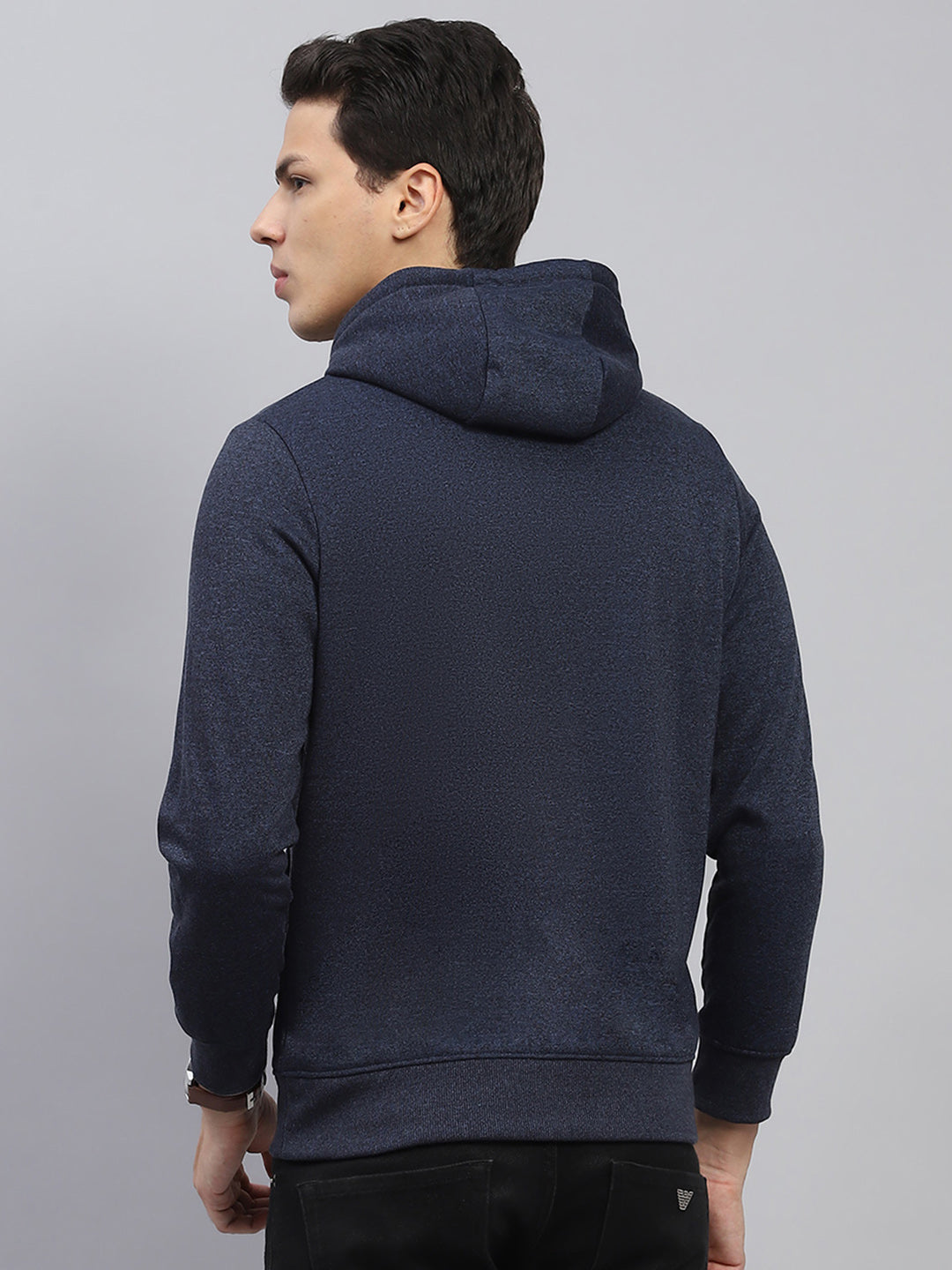 Men Navy Blue Printed Hooded Full Sleeve Sweatshirt