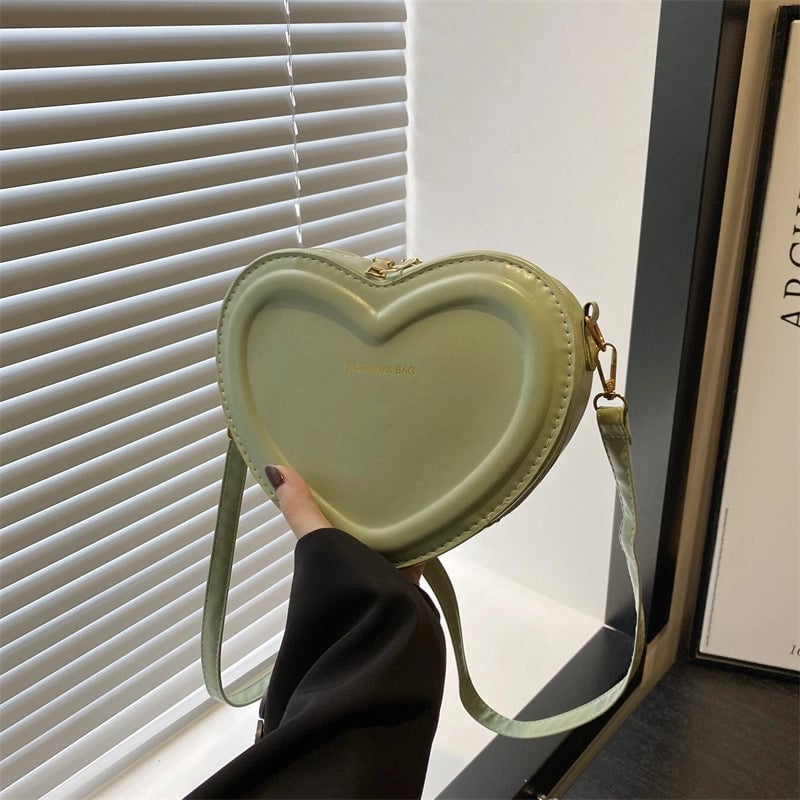 Women's Pu Leather Solid Color Cute Sewing Thread Heart-shaped Zipper Crossbody Bag