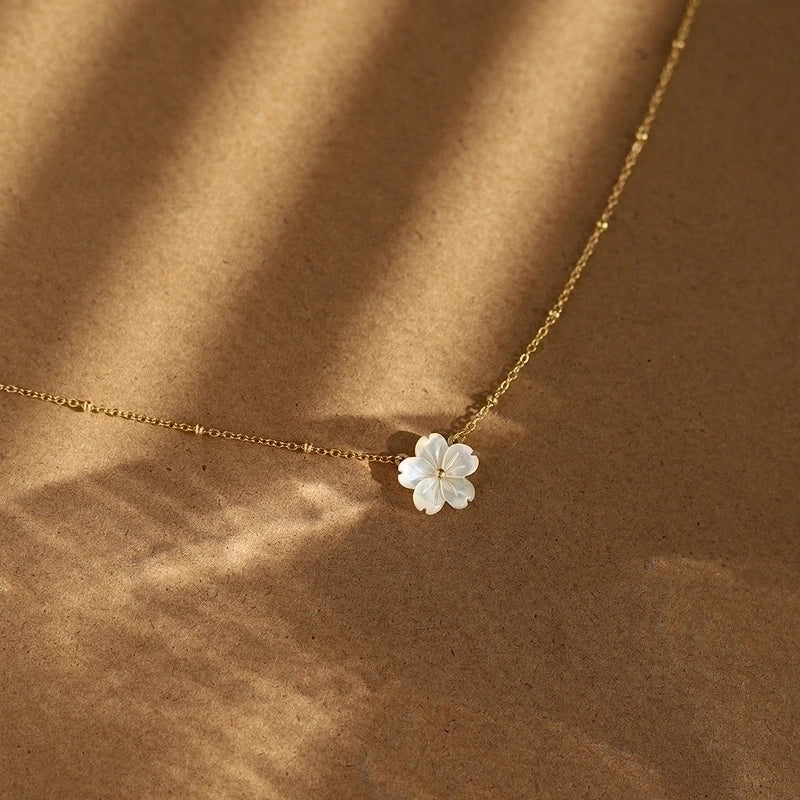 201 Stainless Steel Shell Lady Sweet Plating Flower Pendant Necklace