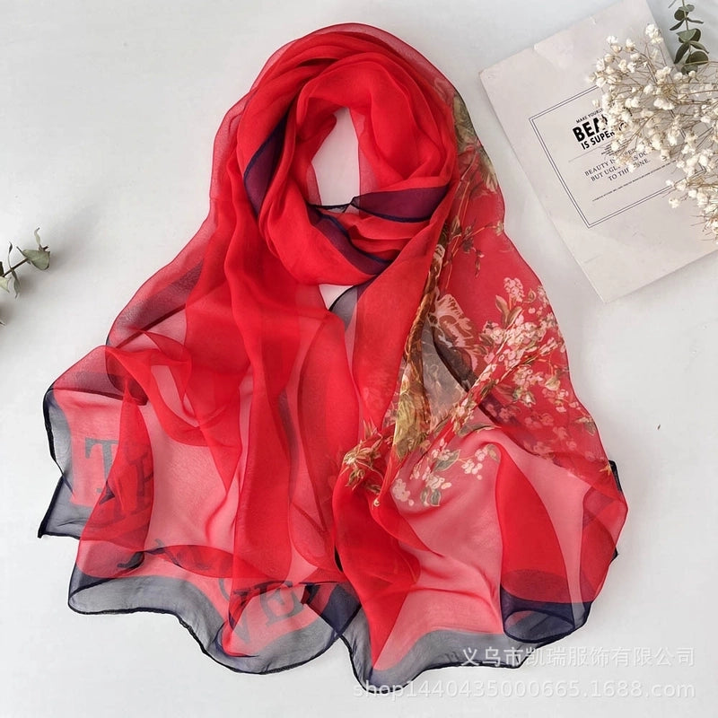 Women's Vacation Color Block Floral Polyester Silk Scarves