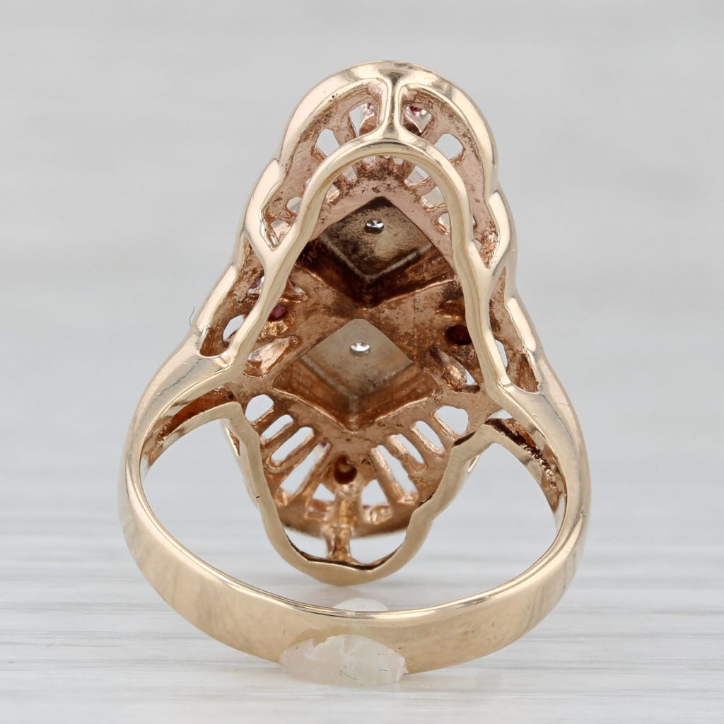 Vintage Diamond Ruby Filigree Ring 10k Yellow White Gold Size 6