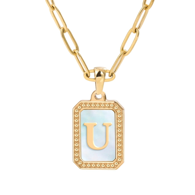 Minimalist Letter Square Titanium Steel Plating Inlay Shell Pendant Necklace 1 Piece