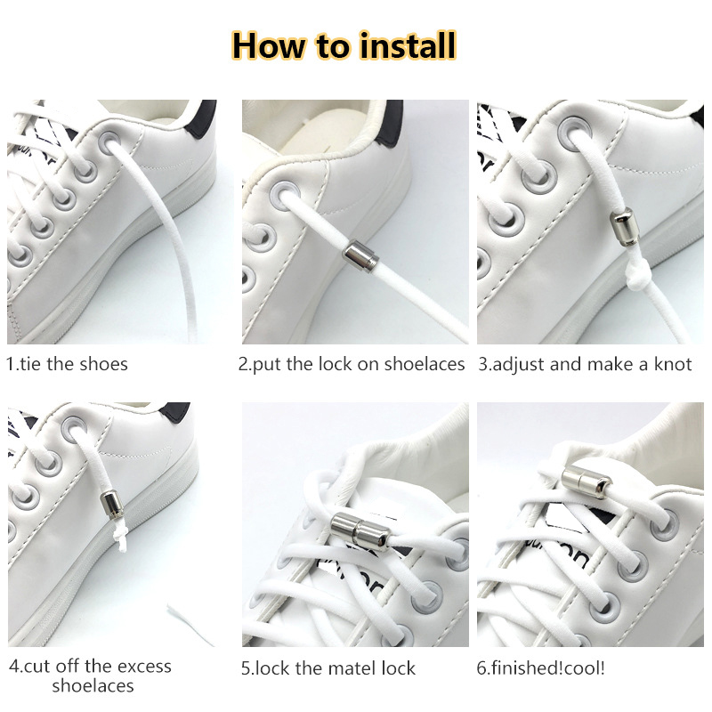 Gptsolvy New Circular Elastic Shoe laces No Tie Shoelaces Metal Lock Lazy Laces for Kids and Adult One size fits all shoes