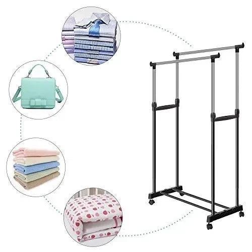 Double Pole Cloth Rail With Wheels