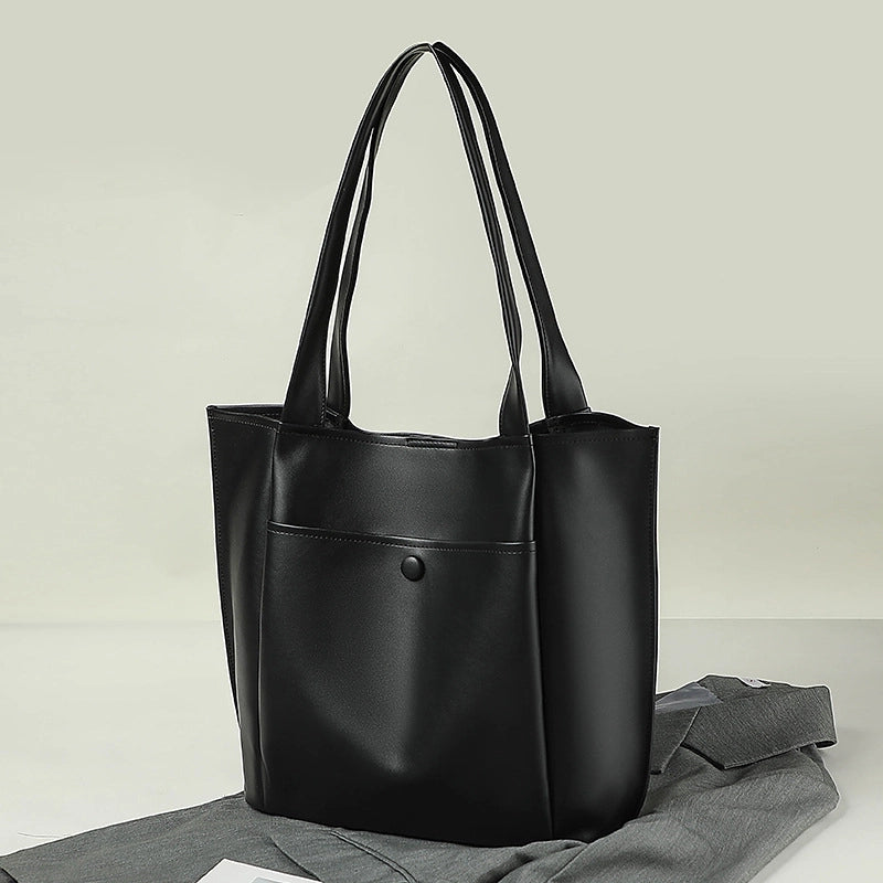 Women's Large Pu Leather Solid Color Streetwear Square Open Tote Bag