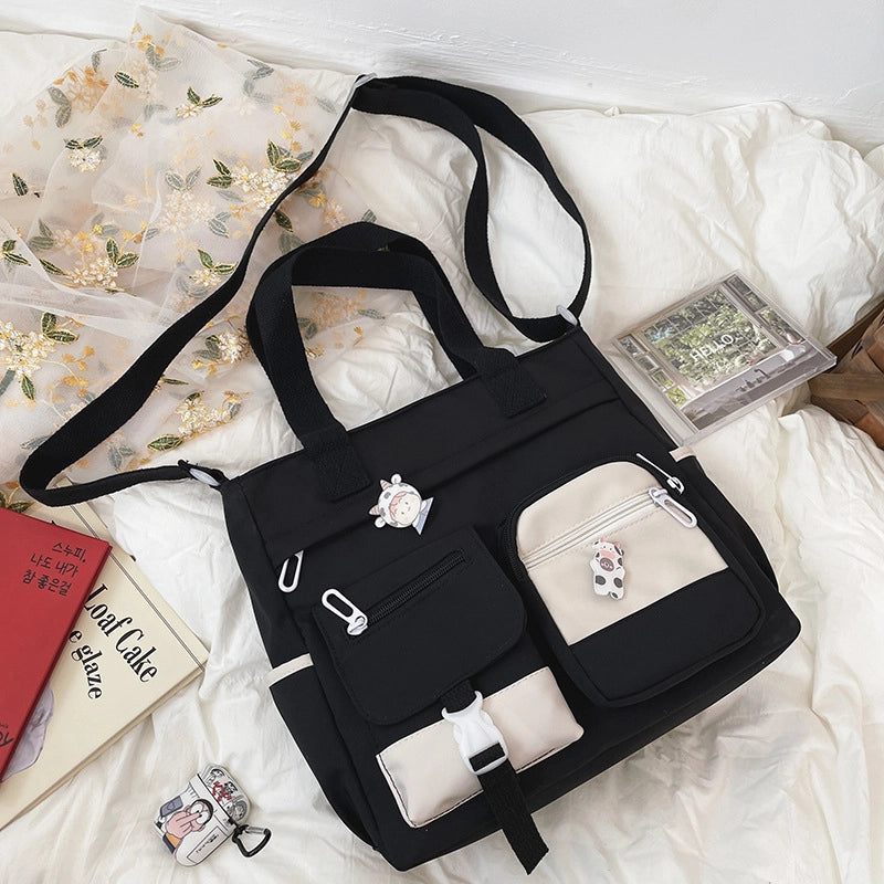 Women's Canvas Geometric Solid Color Cute Preppy Style Zipper Shoulder Bag Canvas Bag Crossbody Bag