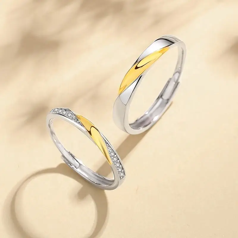 New Arrival High Quality 925 Sterling Silver Adjustable Lover Couple Blue Starry Sky Open Finger Couple Ring Set