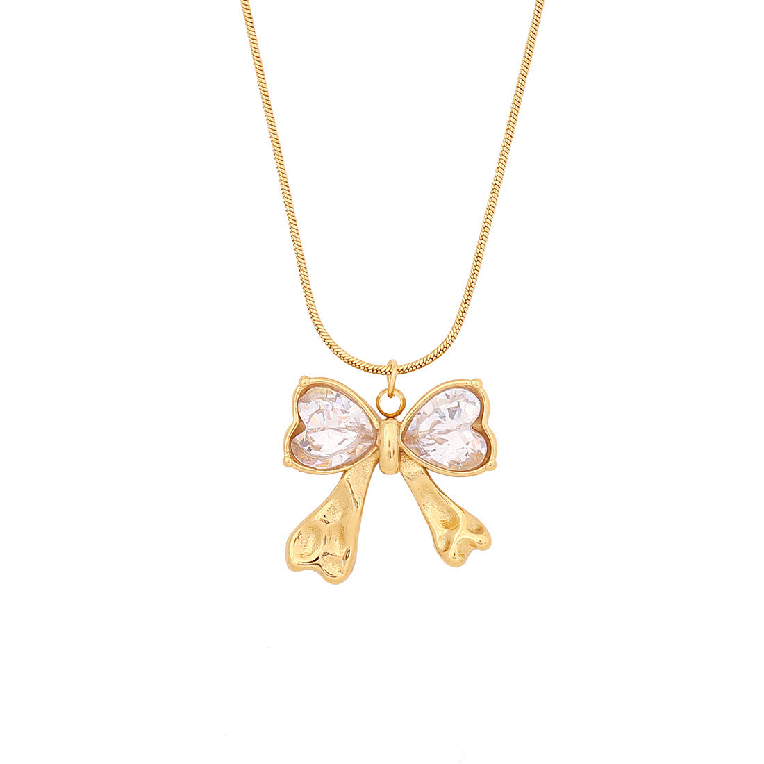 White Diamond Geometric Irregular Pendant Butterfly Stainless Steel Necklace N1467