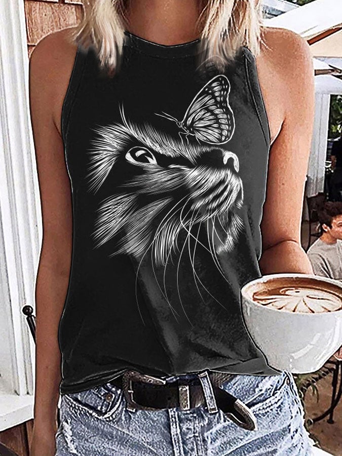 Women's Black Cat Print Vest