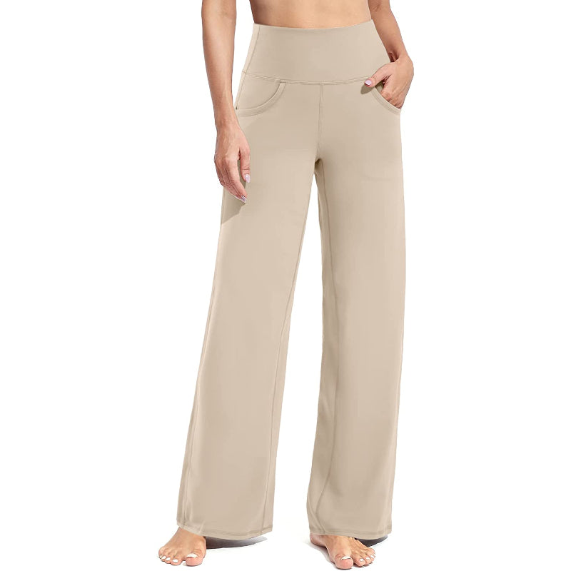 Women Wide Leg Yoga Pants High Waist Stretch Workout Sweatpants With Pockets Casual Straight Leg Pants