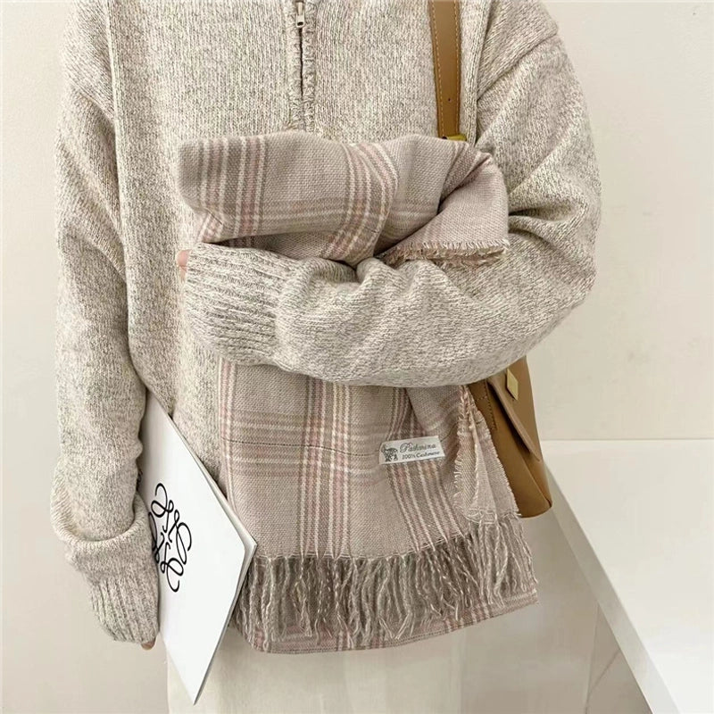 Women's Elegant Plaid Cotton Scarf