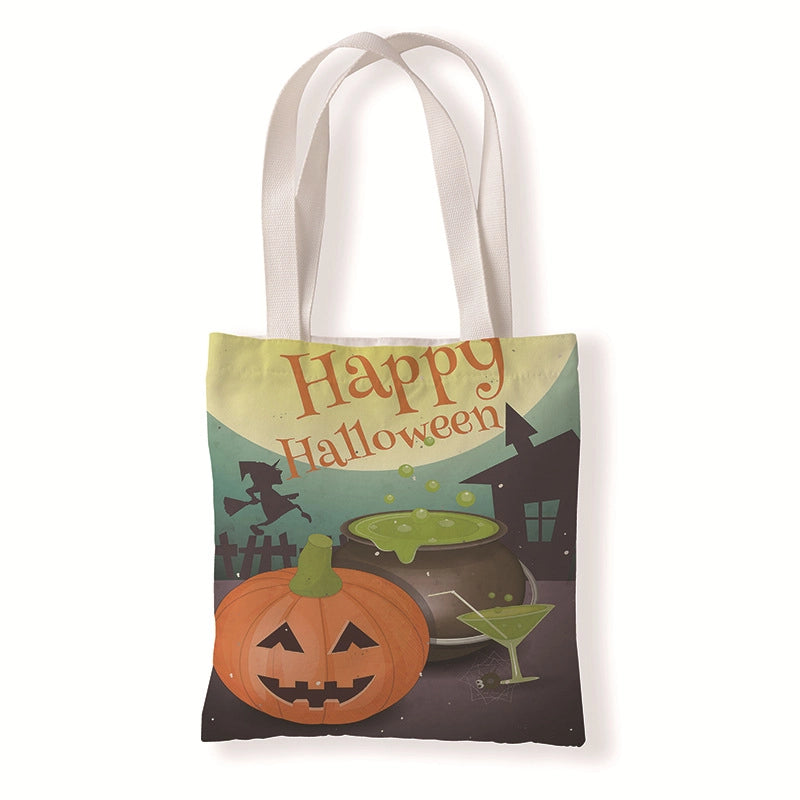 Halloween Women's Medium Canvas Pumpkin Letter Elegant Streetwear Square Open Canvas Bag