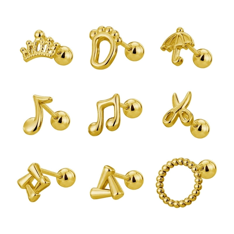 1 Piece Cute Minimalist Geometric Animal Crown Plating Titanium Steel Ear Studs