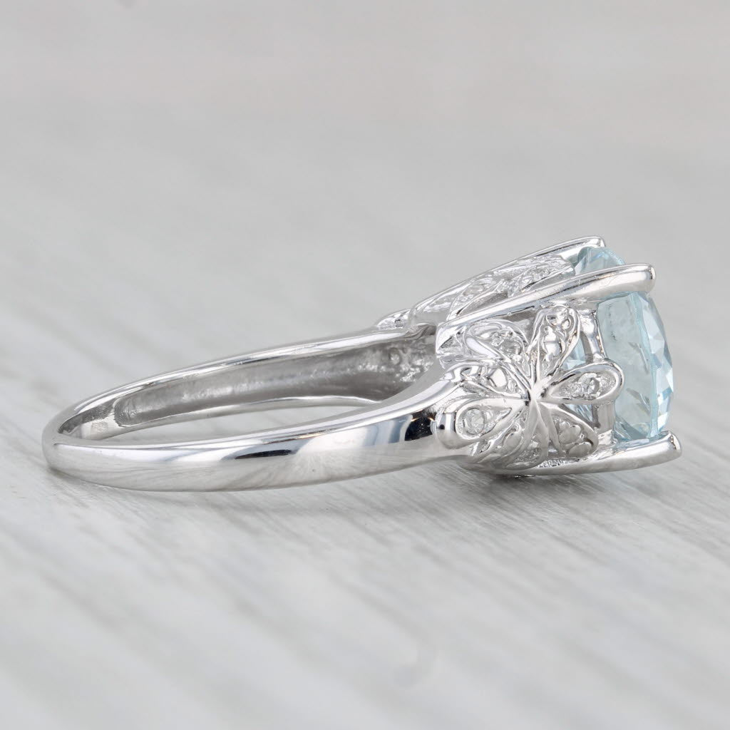 2.89ctw Oval Aquamarine Diamond Ring 14k White Gold Size 6 Floral