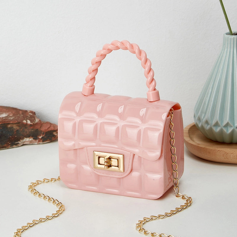 Women's Small PVC Solid Color Lingge Streetwear Lock Clasp Jelly Bag