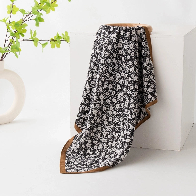 Women's Retro Plaid Flower Satin Silk Scarf