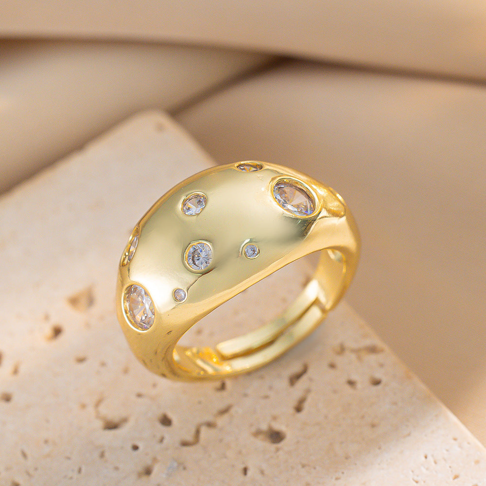 Fashionable And Versatile Personality Copper Material Inlaid Zircon Open Ring Style Versatile Women