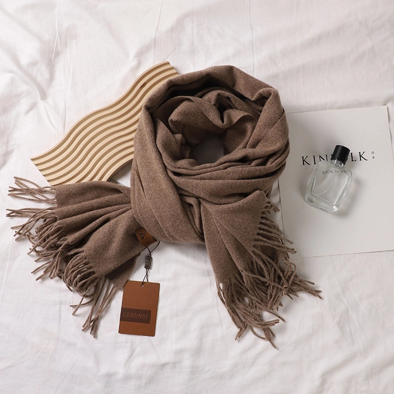 Solid Color Prickly Wool Scarf Women's 300g Ge Run Si Imitation Cashmere Thickened Scarf Japanese Style Plain Scarf For Autumn And Winter