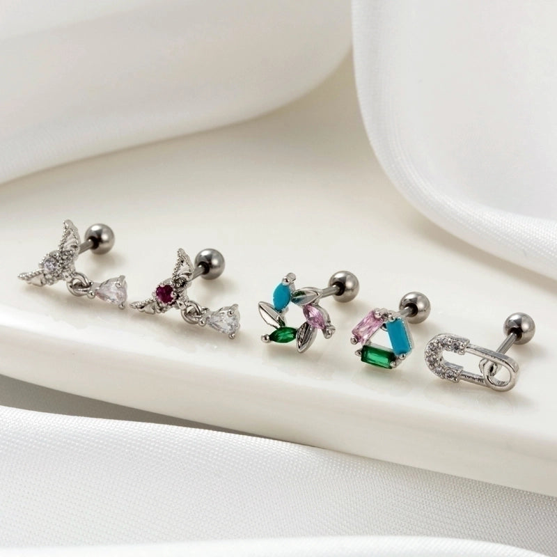 1 Piece Ear Cartilage Rings & Studs Minimalist Classic Style Heart Shape Wings Flower 316L Stainless Steel  Copper Plating Inlay Zircon