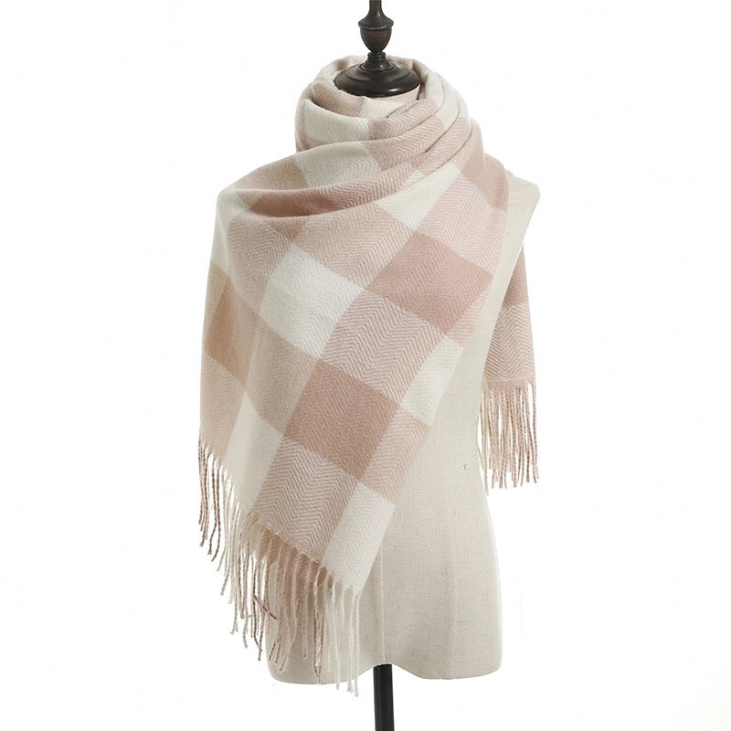 Women's Basic Minimalist Plaid Polyester Scarf