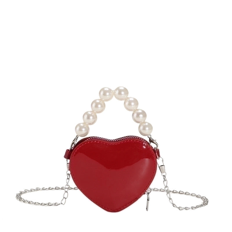 Women's Small Pu Leather Heart Shape Streetwear Pearl Heart-shaped Zipper Crossbody Bag